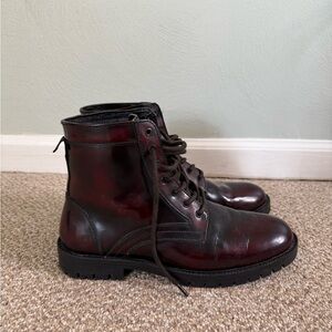 Men's Dark Burgundy Leather Lace-Up Ankle Boots